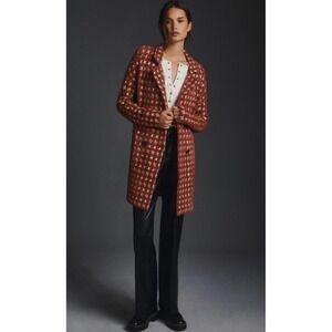 NVLT Double Breasted Sweater Coat Dark Orange Houndstooth